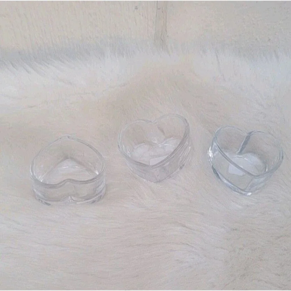 3 Crate & Barrel heart-shaped glass votive Tea Light Candle holders Clear